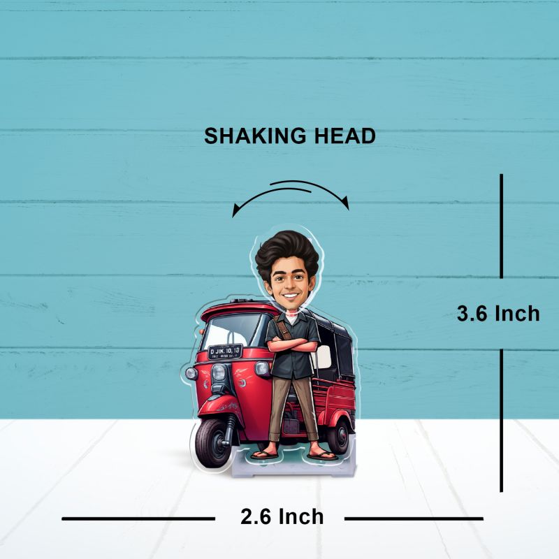 Personalized Auto Man Funny Face Caricature with Shaking Head, Solar Powered Bobblehead Showpiece for Tabletop & Car Dashboard Funny Gift for Brother & Friends